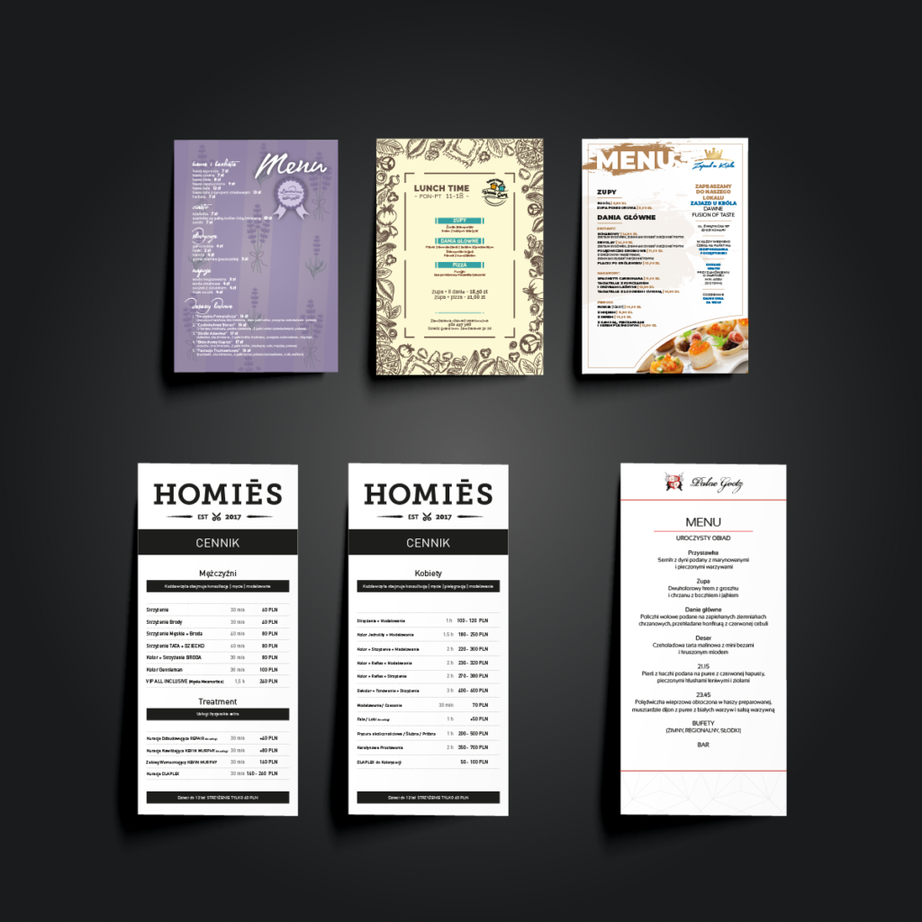 Projekty kart menu